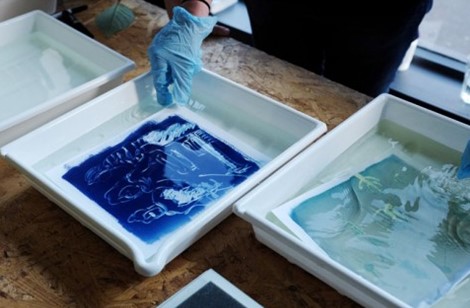 Westport College of Further Education Art Students complete a Cyanotype